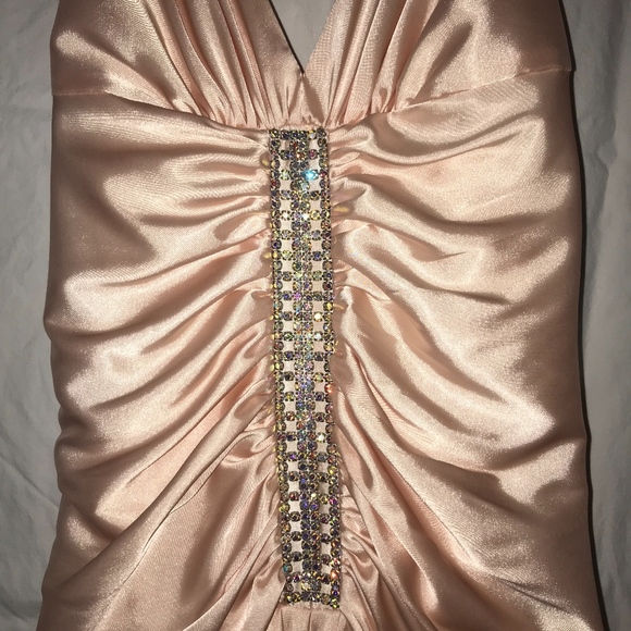 Baby Pink Satin with Rhinestone Maxi Formal Dress - Picture 4 of 4